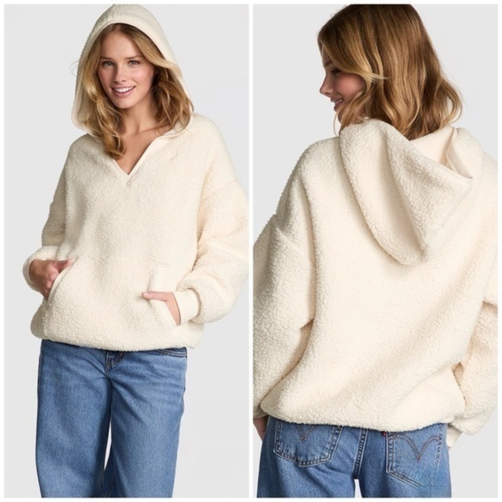 PINK Victoria’s Secret Cozy Fleece Pullover Hoodie White Shell Size Small